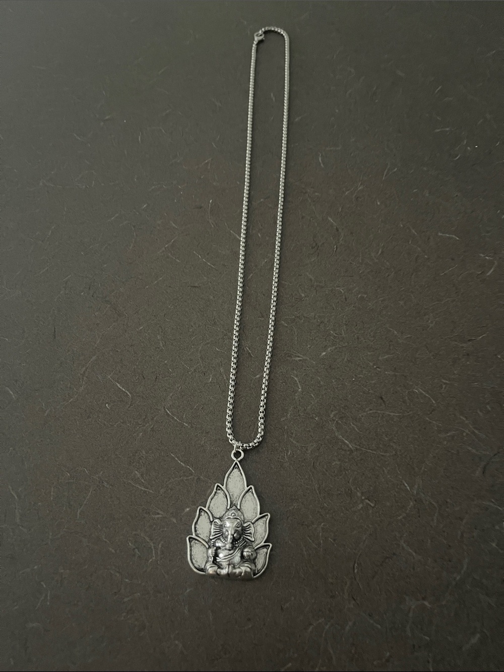Silver Ganesha Lotus Pendant Necklace - 13” long chain fully clasped. 2” pendant